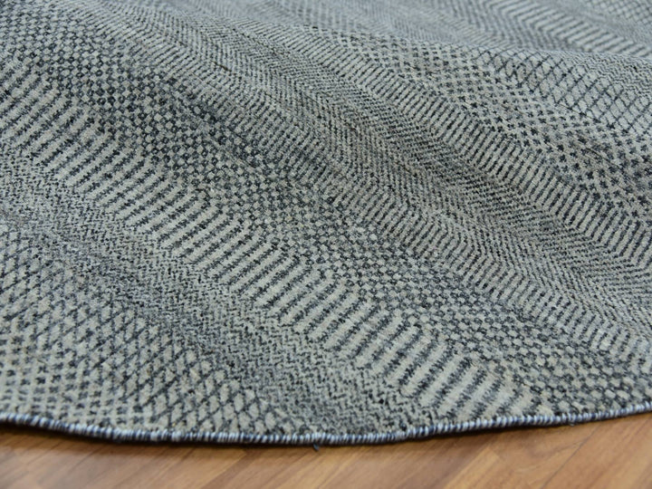 9'10" x 9'10" New Hand Knotted Grey Wool Round Oriental Rug - MOA10279875