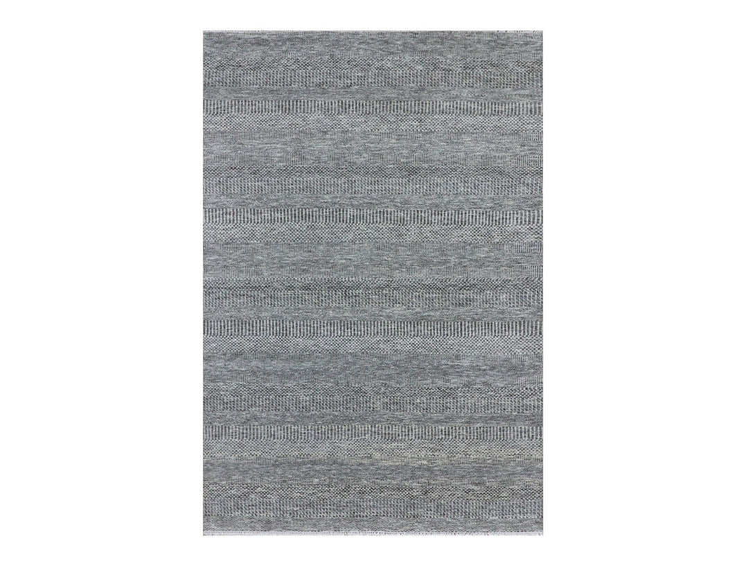 6'1" x 9'1" New Hand Knotted Grey Wool Rectangle Oriental Rug - MOA10279877