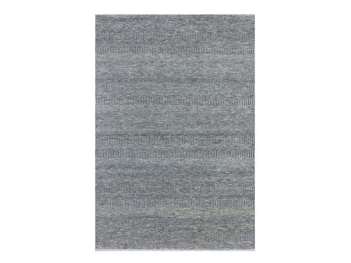 6'1" x 9'1" New Hand Knotted Grey Wool Rectangle Oriental Rug - MOA10279877