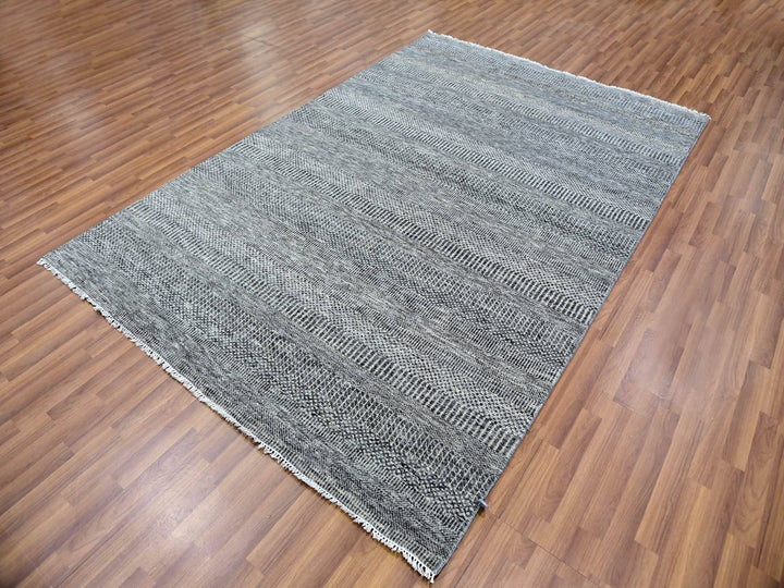 6'1" x 9'1" New Hand Knotted Grey Wool Rectangle Oriental Rug - MOA10279877