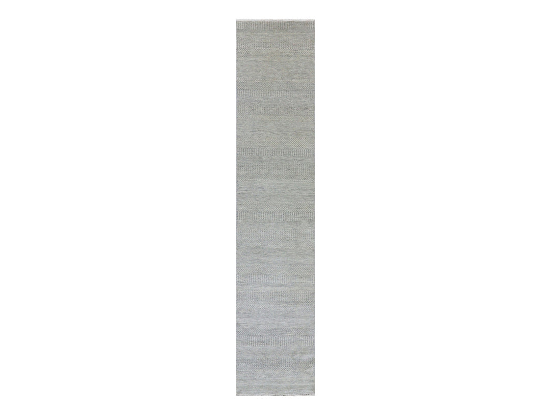 2'7" x 12'4" New Hand Knotted Grey Wool Runner Oriental Rug - MOA10279878