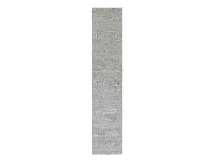 2'7" x 12'4" New Hand Knotted Grey Wool Runner Oriental Rug - MOA10279878