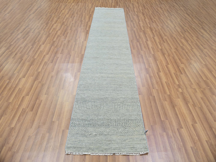 2'7" x 12'4" New Hand Knotted Grey Wool Runner Oriental Rug - MOA10279878