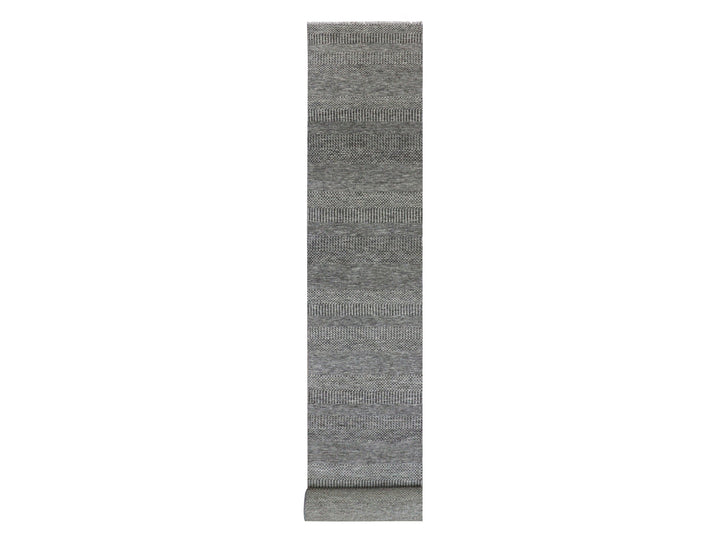2'7" x 18'5" New Hand Knotted Grey Wool Runner Oriental Rug - MOA10279879
