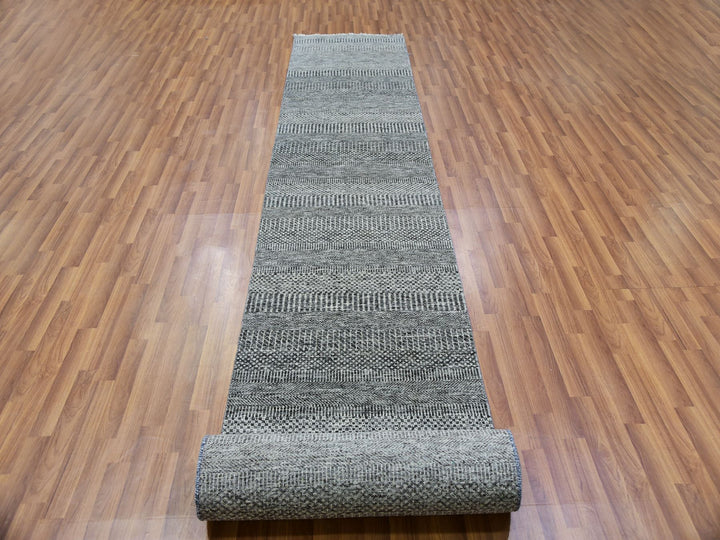 2'7" x 18'5" New Hand Knotted Grey Wool Runner Oriental Rug - MOA10279879
