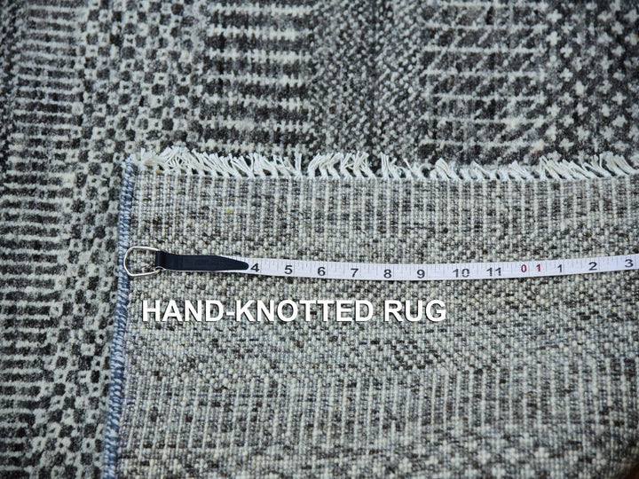 2'7" x 18'5" New Hand Knotted Grey Wool Runner Oriental Rug - MOA10279879