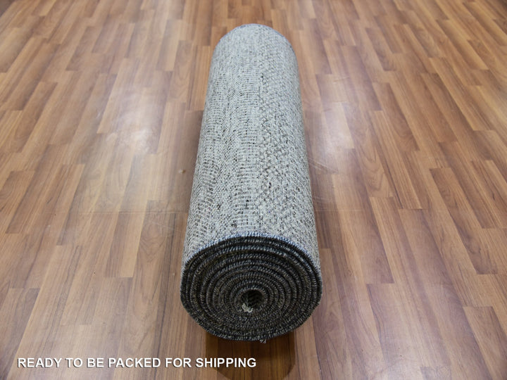 2'7" x 18'5" New Hand Knotted Grey Wool Runner Oriental Rug - MOA10279879