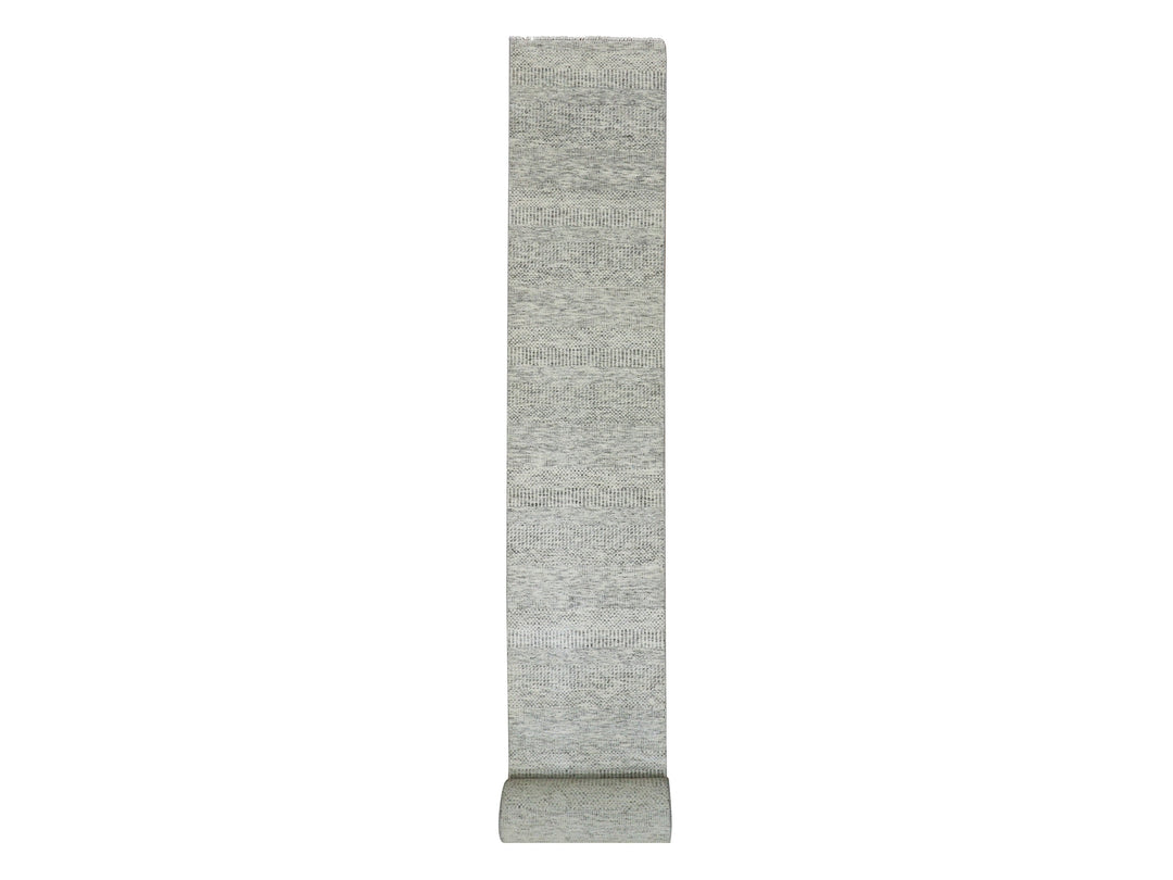 2'5" x 26'3" New Hand Knotted Grey Wool Runner Oriental Rug - MOA10279880