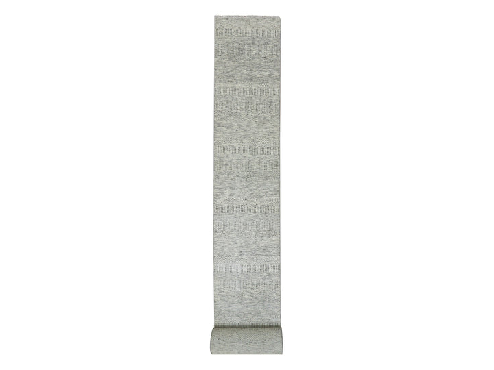 2'5" x 26'3" New Hand Knotted Grey Wool Runner Oriental Rug - MOA10279880