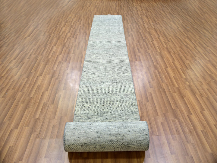 2'5" x 26'3" New Hand Knotted Grey Wool Runner Oriental Rug - MOA10279880