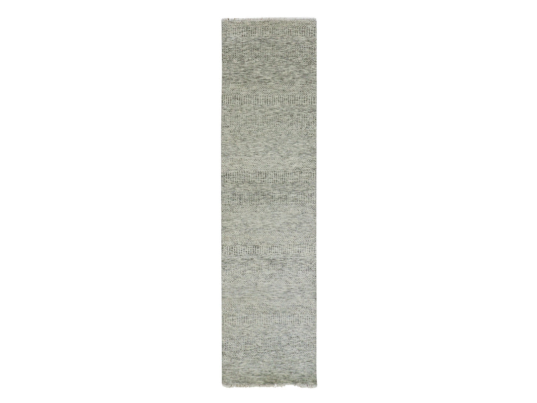 2'7" x 9'10" New Hand Knotted Grey Wool Runner Oriental Rug - MOA10279881
