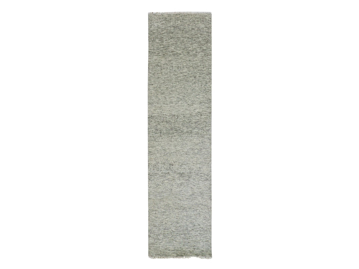2'7" x 9'10" New Hand Knotted Grey Wool Runner Oriental Rug - MOA10279881