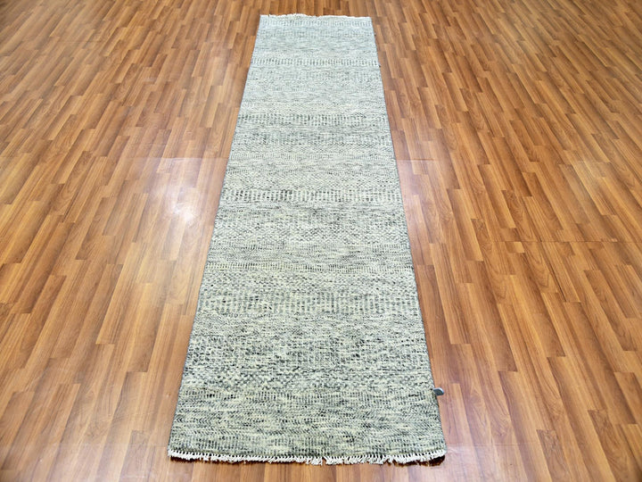 2'7" x 9'10" New Hand Knotted Grey Wool Runner Oriental Rug - MOA10279881