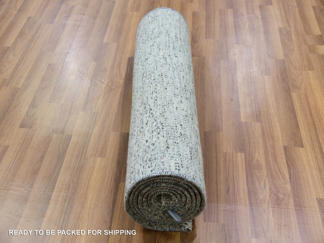 2'7" x 9'10" New Hand Knotted Grey Wool Runner Oriental Rug - MOA10279881