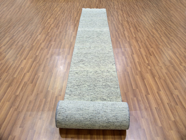 2'5" x 28'3" New Hand Knotted Grey Wool Runner Oriental Rug - MOA10279882