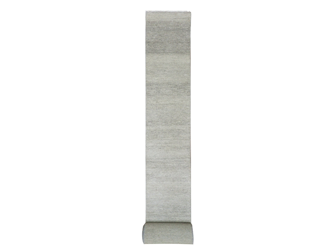 2'5" x 28'5" New Hand Knotted Grey Wool Runner Oriental Rug - MOA10279883