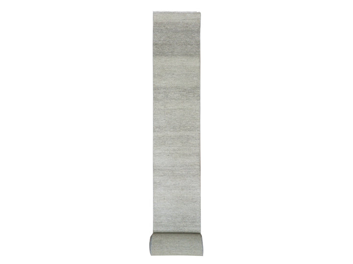 2'5" x 28'5" New Hand Knotted Grey Wool Runner Oriental Rug - MOA10279883