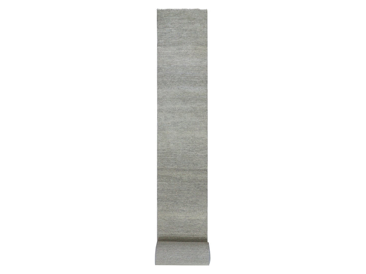 2'5" x 26'2" New Hand Knotted Grey Wool Runner Oriental Rug - MOA10279884