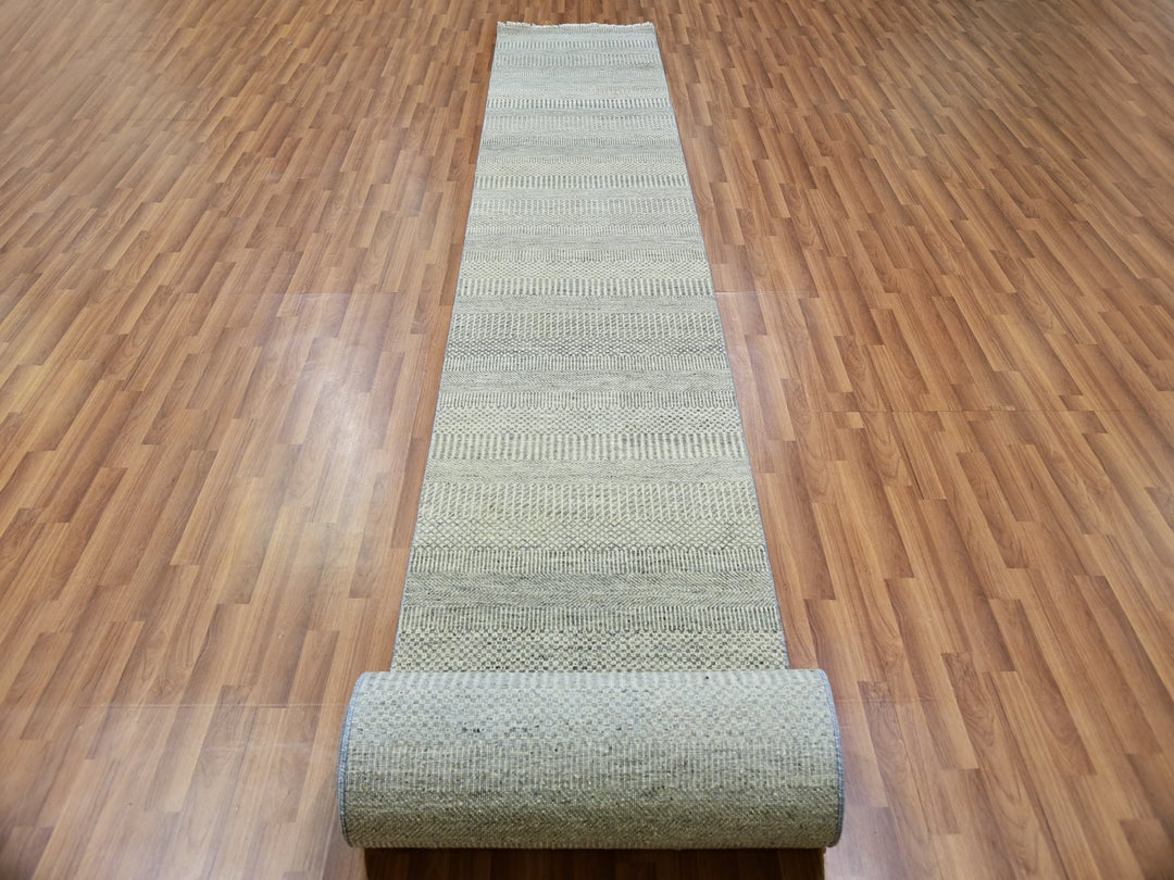 2'5" x 26'2" New Hand Knotted Grey Wool Runner Oriental Rug - MOA10279884