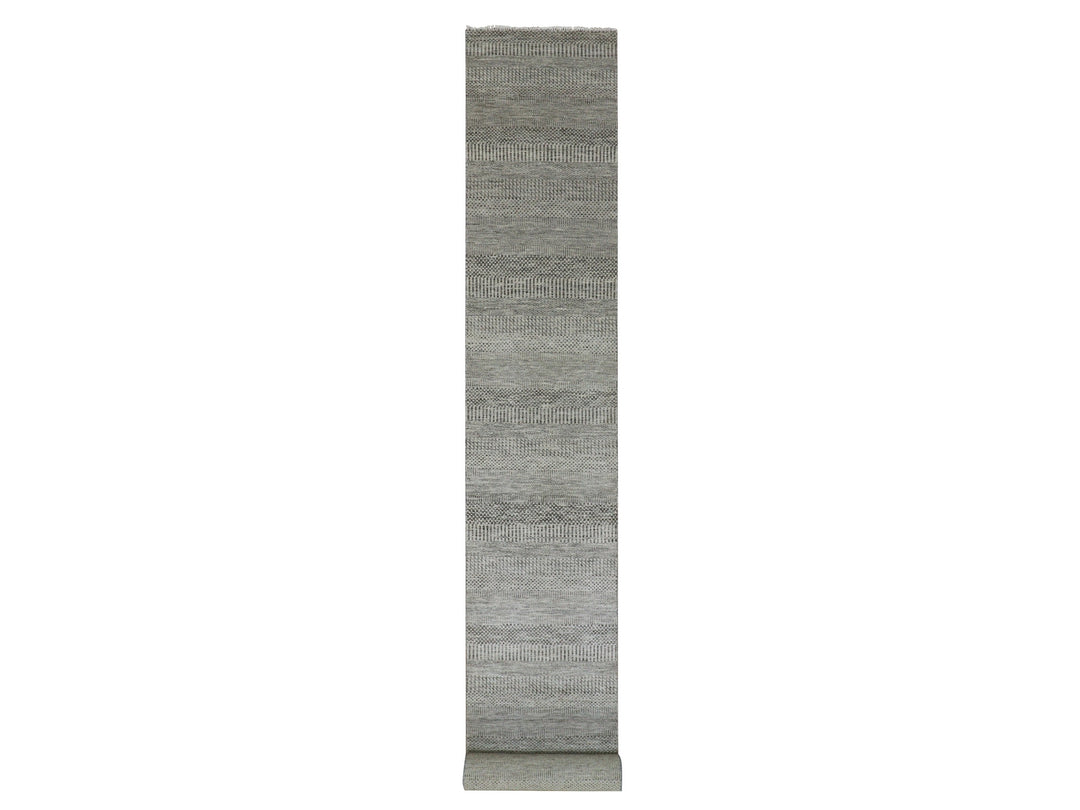 2'7" x 18'4" New Hand Knotted Grey Wool Runner Oriental Rug - MOA10279885