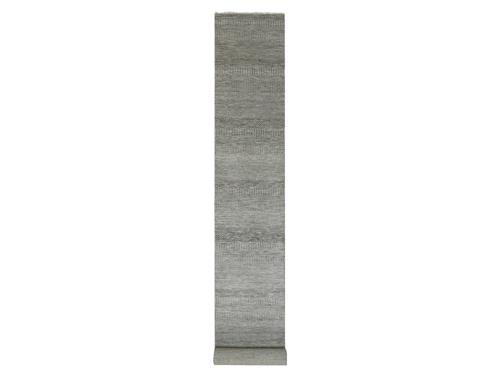2'7" x 18'4" New Hand Knotted Grey Wool Runner Oriental Rug - MOA10279885