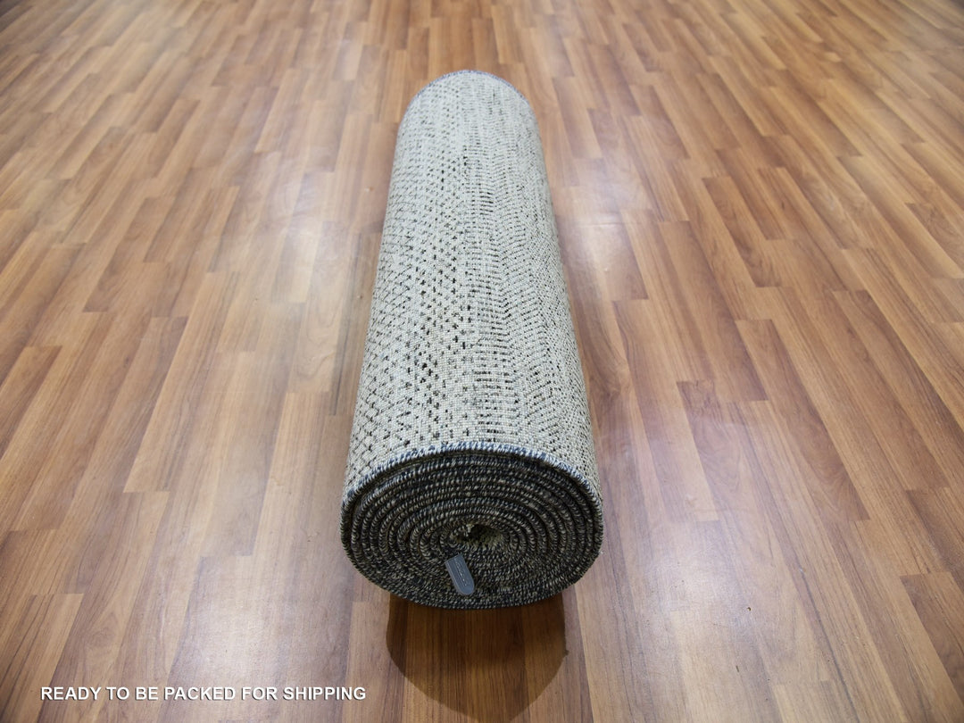 2'7" x 18'4" New Hand Knotted Grey Wool Runner Oriental Rug - MOA10279885