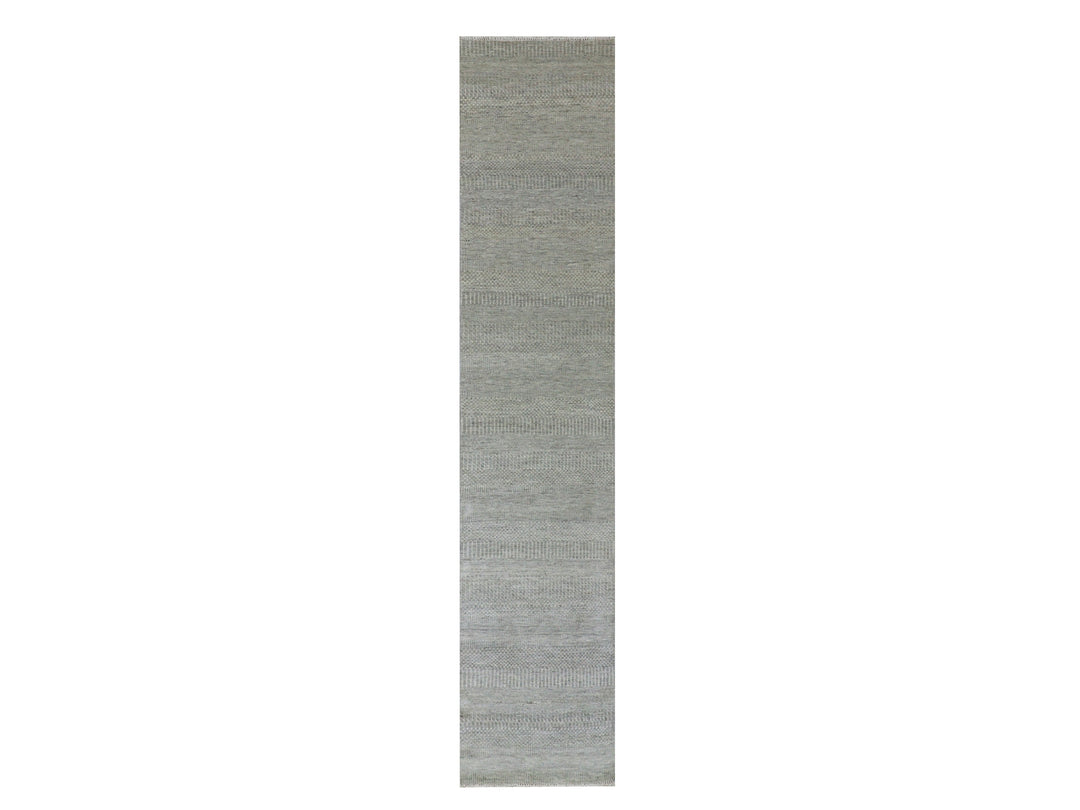 2'6" x 12'4" New Hand Knotted Grey Wool Runner Oriental Rug - MOA10279887