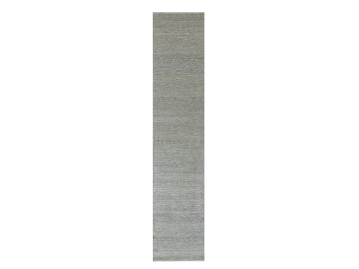 2'6" x 12'4" New Hand Knotted Grey Wool Runner Oriental Rug - MOA10279887