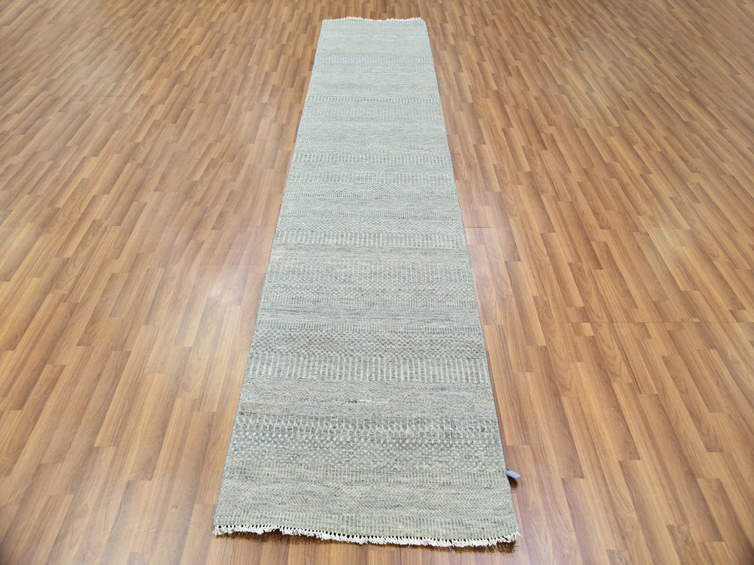2'6" x 12'4" New Hand Knotted Grey Wool Runner Oriental Rug - MOA10279887