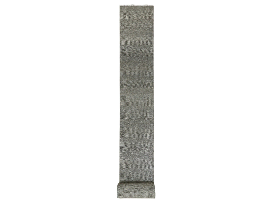 2'5" x 30'1" New Hand Knotted Grey Wool Runner Oriental Rug - MOA10279888