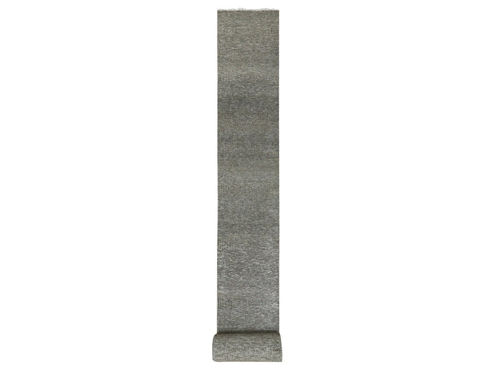 2'5" x 30'1" New Hand Knotted Grey Wool Runner Oriental Rug - MOA10279888
