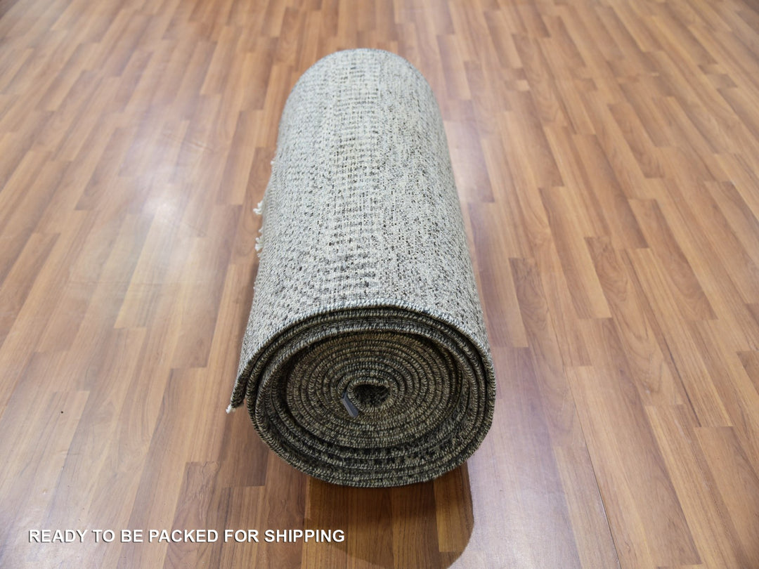 2'5" x 30'1" New Hand Knotted Grey Wool Runner Oriental Rug - MOA10279888