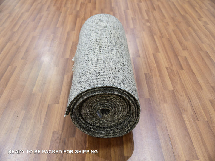 2'5" x 30'1" New Hand Knotted Grey Wool Runner Oriental Rug - MOA10279888