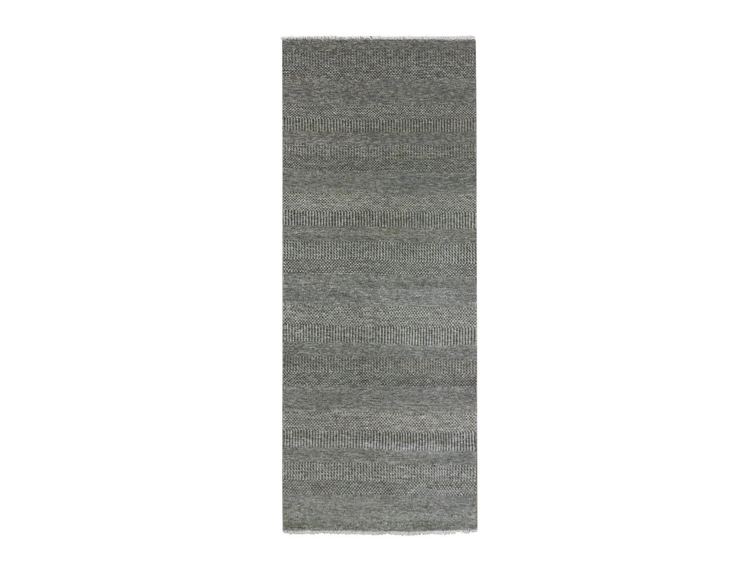 4'0" x 10'2" New Hand Knotted Grey Wool Runner Oriental Rug - MOA10279889