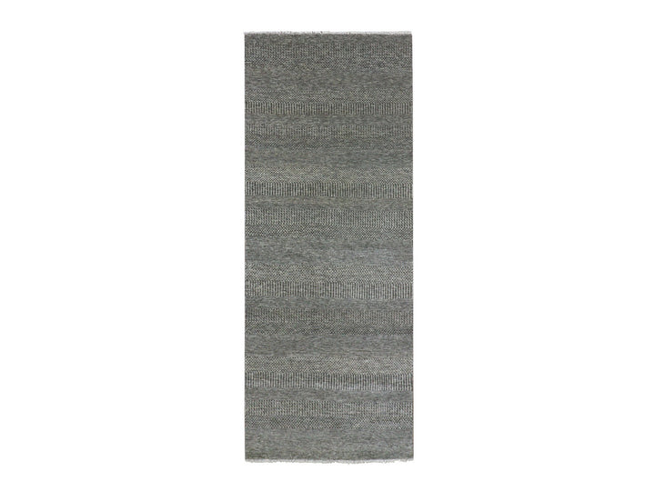 4'0" x 10'2" New Hand Knotted Grey Wool Runner Oriental Rug - MOA10279889