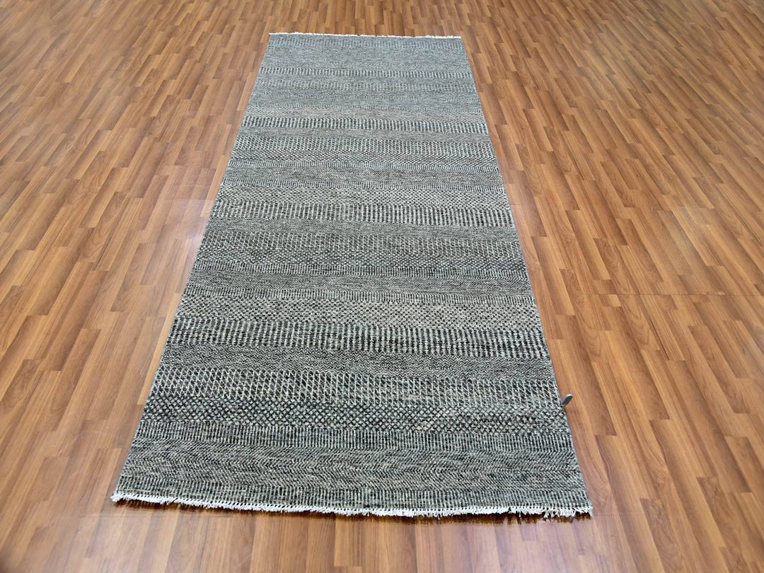 4'0" x 10'2" New Hand Knotted Grey Wool Runner Oriental Rug - MOA10279889