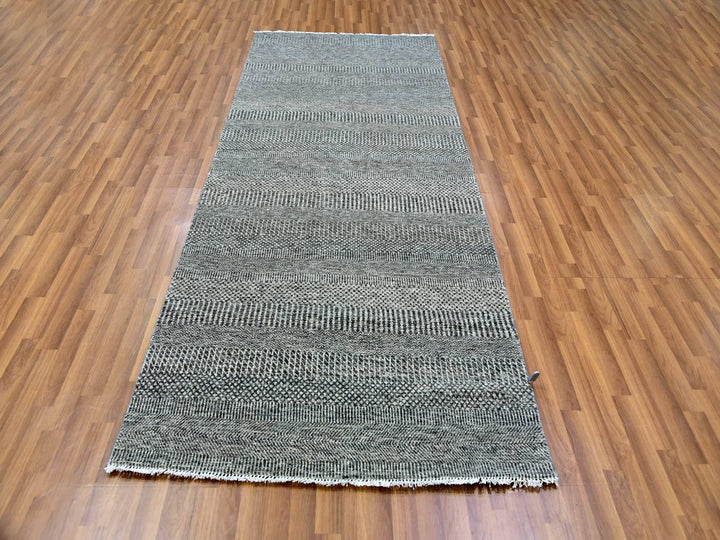 4'0" x 10'2" New Hand Knotted Grey Wool Runner Oriental Rug - MOA10279889