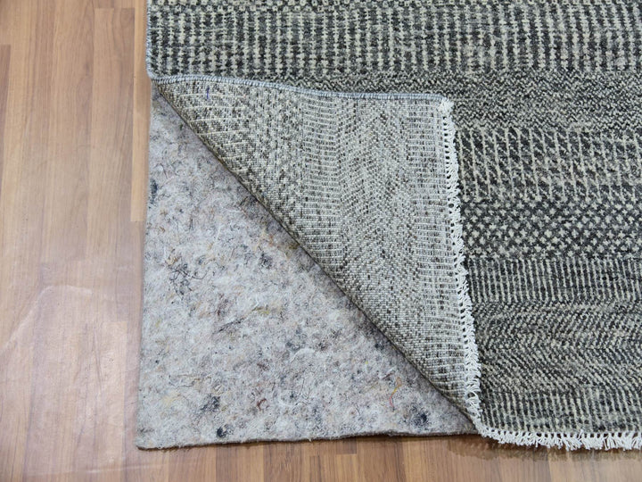 4'0" x 10'2" New Hand Knotted Grey Wool Runner Oriental Rug - MOA10279889