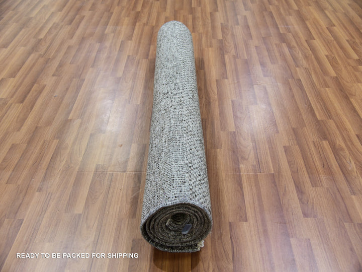 4'0" x 10'2" New Hand Knotted Grey Wool Runner Oriental Rug - MOA10279889