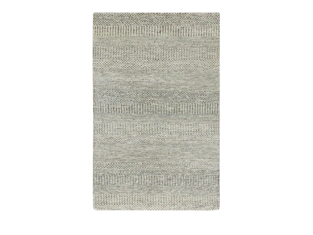 3'0" x 5'2" New Hand Knotted Grey Wool Rectangle Oriental Rug - MOA10279891