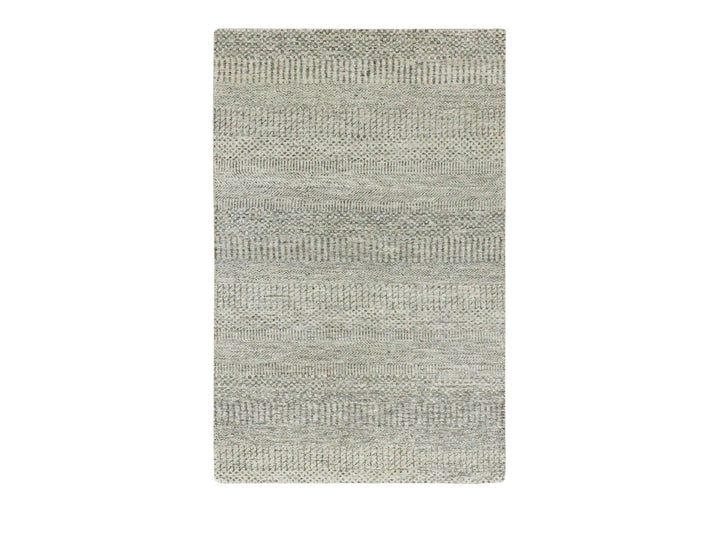 3'0" x 5'2" New Hand Knotted Grey Wool Rectangle Oriental Rug - MOA10279891