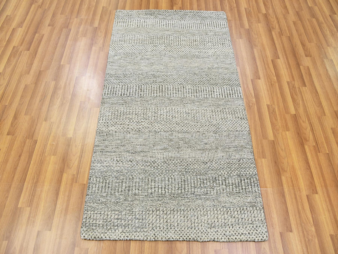 3'0" x 5'2" New Hand Knotted Grey Wool Rectangle Oriental Rug - MOA10279891