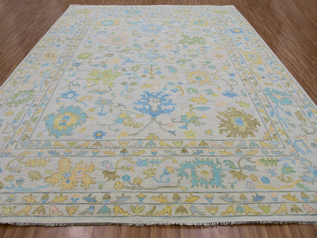 12'4" x 14'10" New Hand Knotted Ivory Wool Rectangle Oriental Rug - MOA10279897