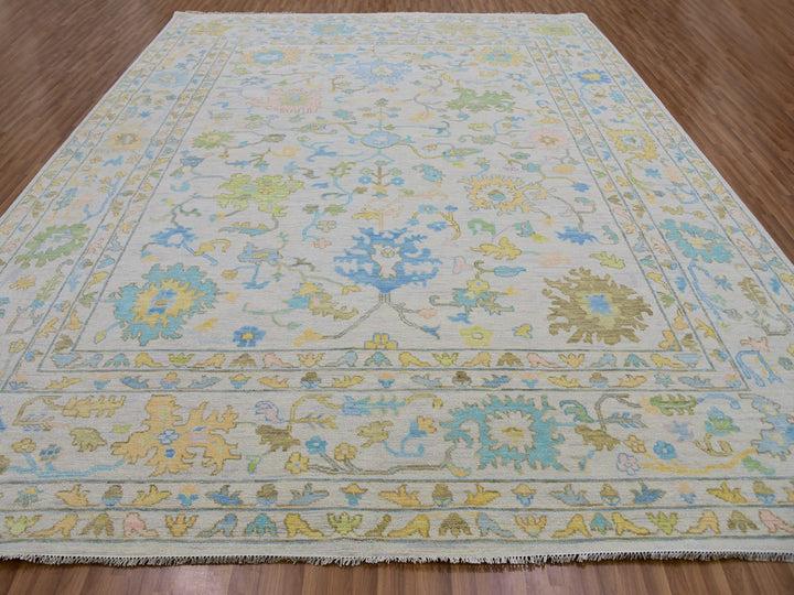 12'4" x 14'10" New Hand Knotted Ivory Wool Rectangle Oriental Rug - MOA10279897