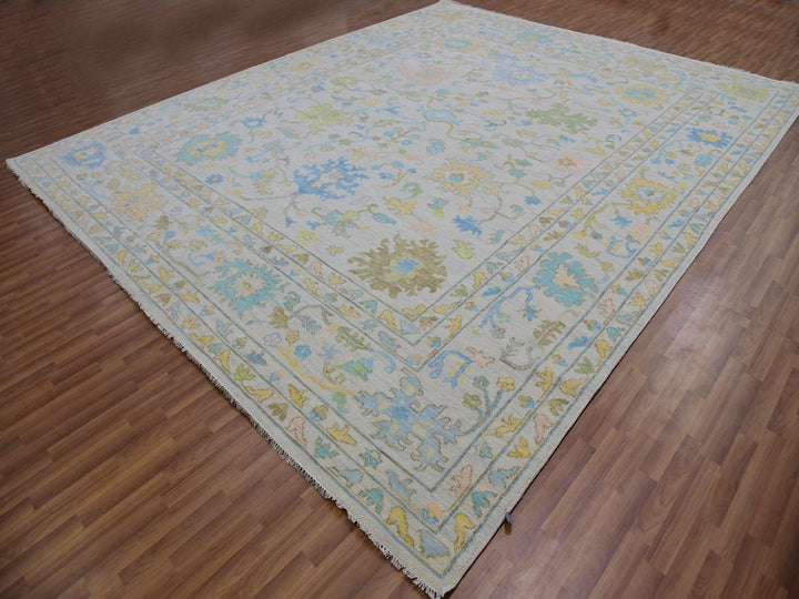 12'4" x 14'10" New Hand Knotted Ivory Wool Rectangle Oriental Rug - MOA10279897