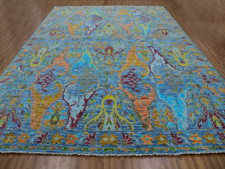 12'3" x 15'0" New Hand Knotted Blue Wool Rectangle Oriental Rug - MOA10279903