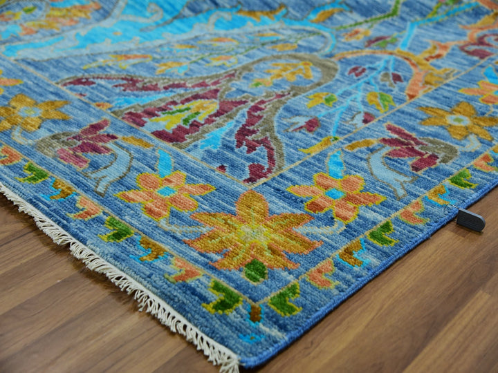 12'3" x 15'0" New Hand Knotted Blue Wool Rectangle Oriental Rug - MOA10279903