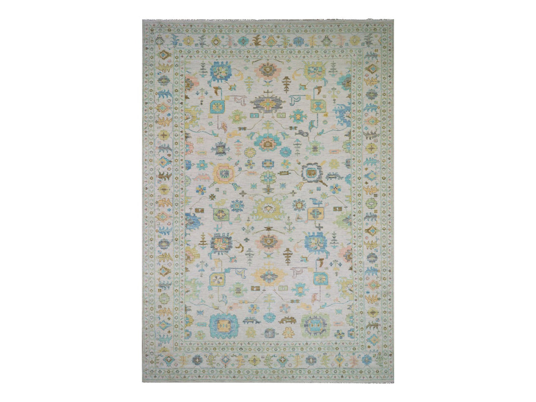 12'2" x 17'10" New Hand Knotted Ivory Wool Rectangle Oriental Rug - MOA10279907