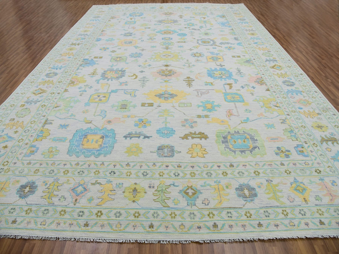 12'2" x 17'10" New Hand Knotted Ivory Wool Rectangle Oriental Rug - MOA10279907