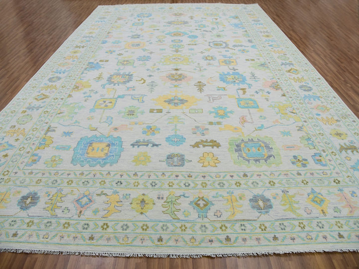 12'2" x 17'10" New Hand Knotted Ivory Wool Rectangle Oriental Rug - MOA10279907